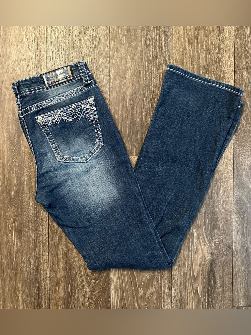 Grace in LA dark wash bootcut jeans embroidered pockets Sz 30